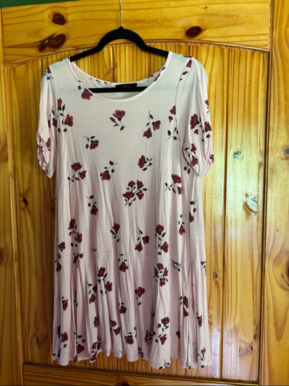 ellos Light Pink Floral Swing Tunic with Red Rose Accents